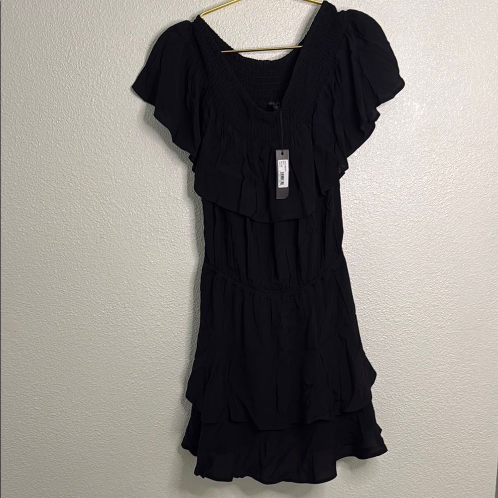 NWT-Bobi Black- off the shoulder Elegant Black Ruffled Dress- Medium